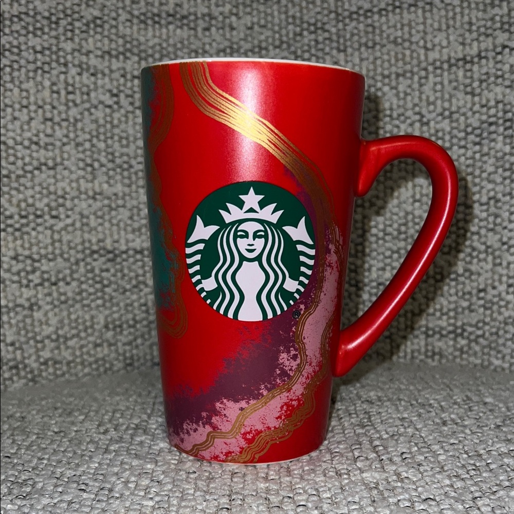 Starbucks Red 16 oz. Mug with Gold and Purple Accents 2021
